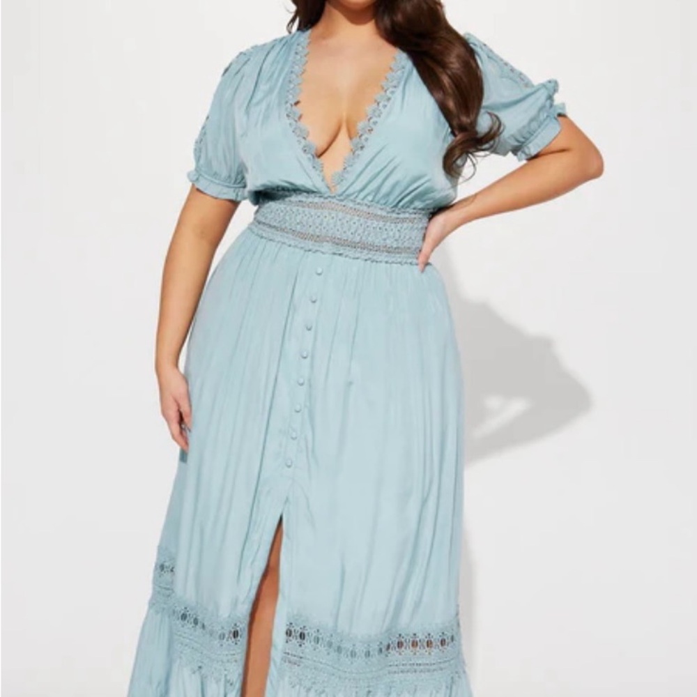 Light Blue Lace Trim Dress